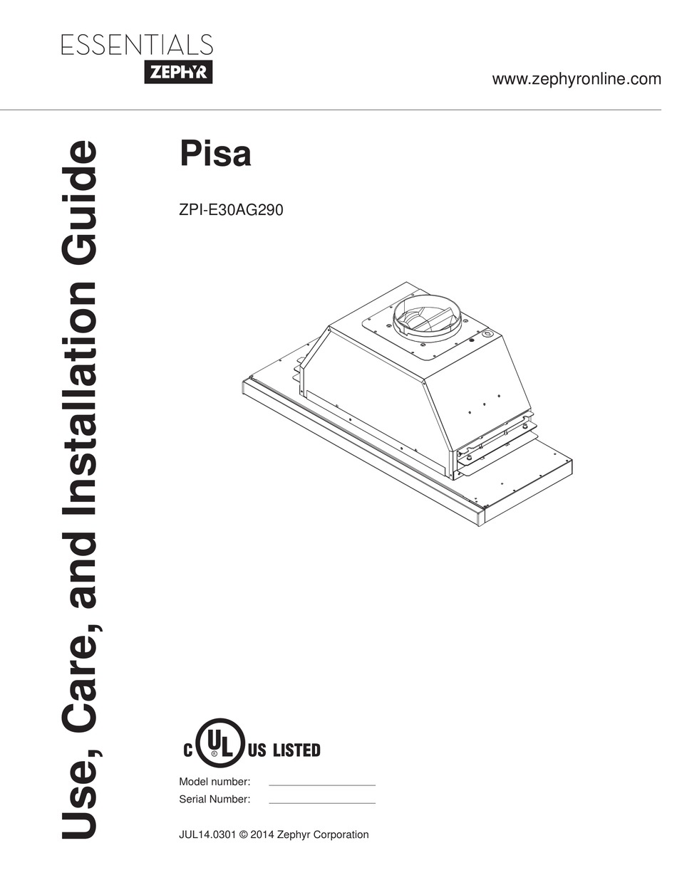ESSENTIALS PISA ZPIE30AG290 USE, CARE AND INSTALLATION MANUAL Pdf