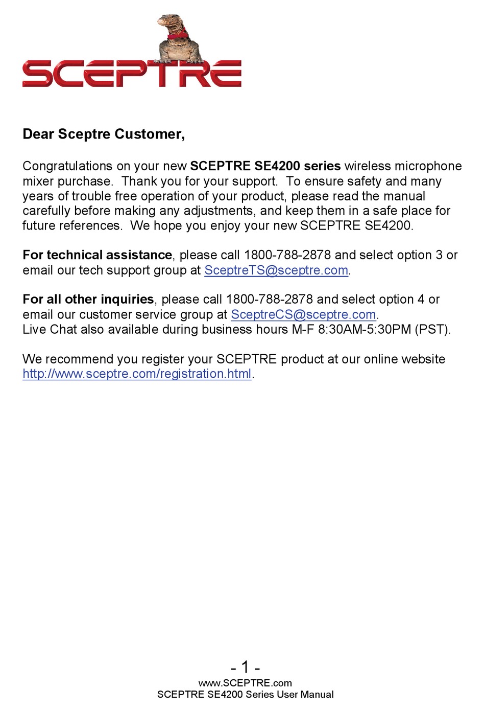 SCEPTRE SE4200 USER MANUAL Pdf Download ManualsLib