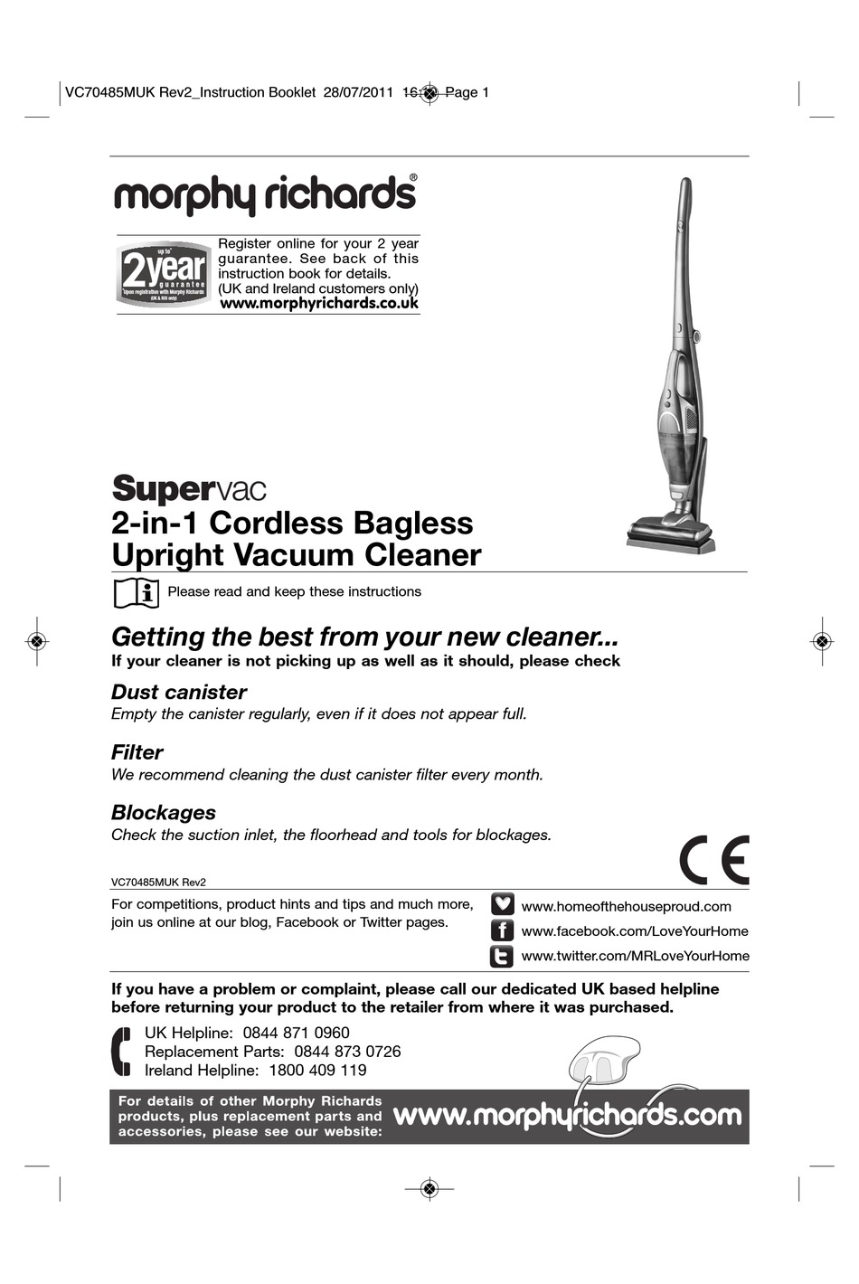 MORPHY RICHARDS SUPERVAC USER MANUAL Pdf Download ManualsLib