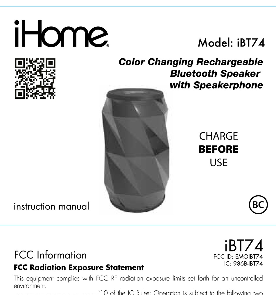 IHOME IBT74 INSTRUCTION MANUAL Pdf Download ManualsLib
