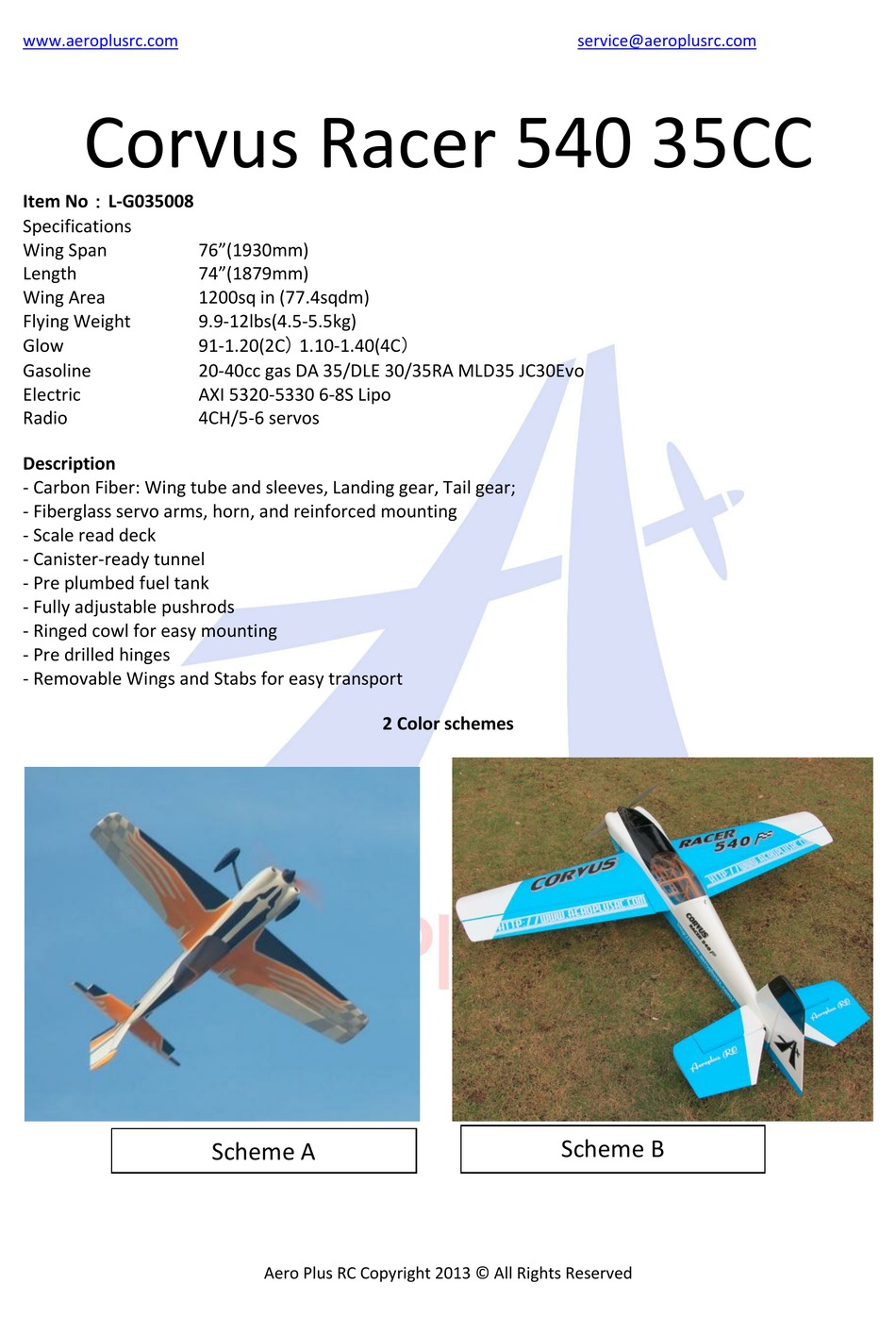 AEROPLUS CORVUS RACER 540 35CC ASSEMBLY MANUAL Pdf Download | ManualsLib