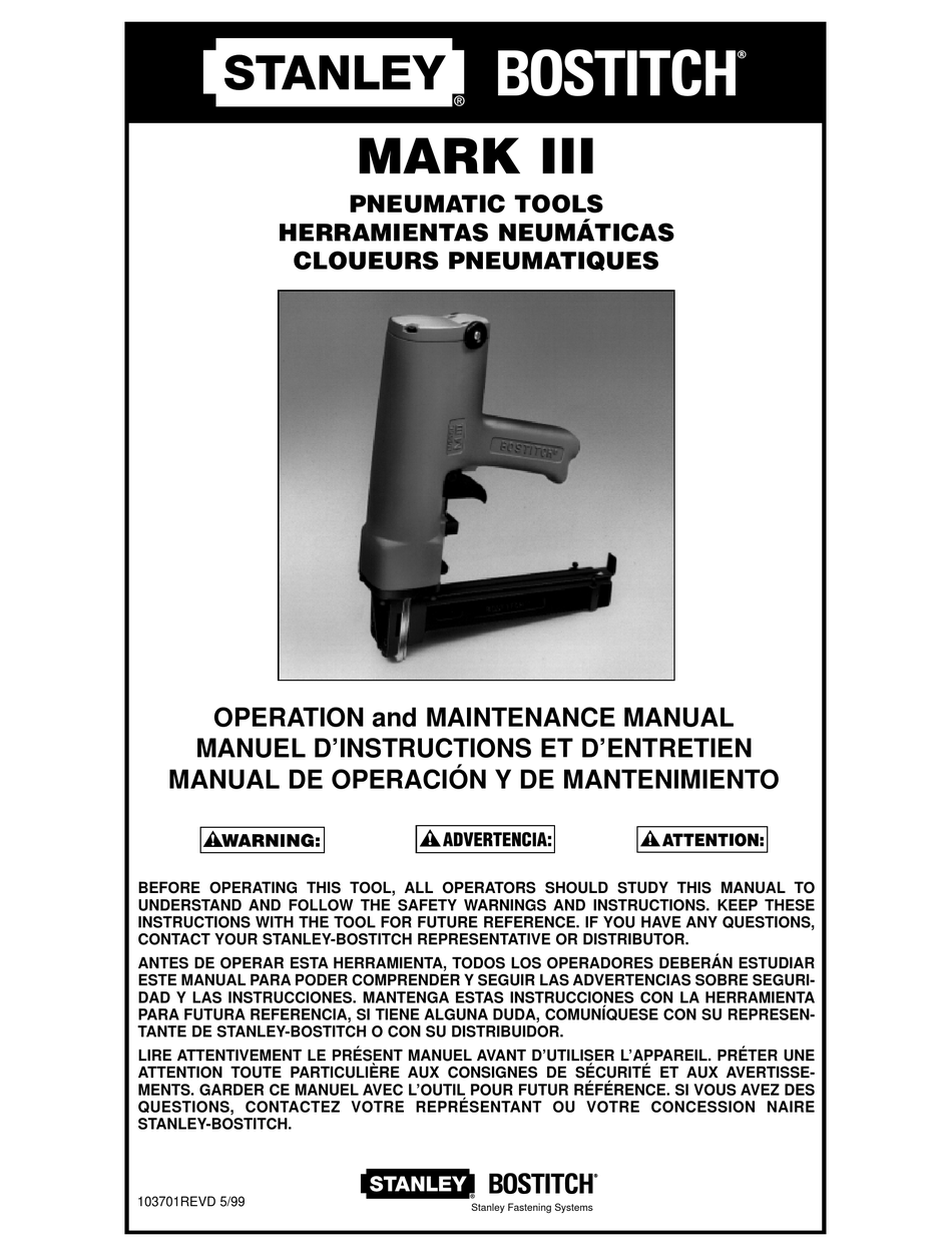 BOSTITCH MARK III OPERATION AND 