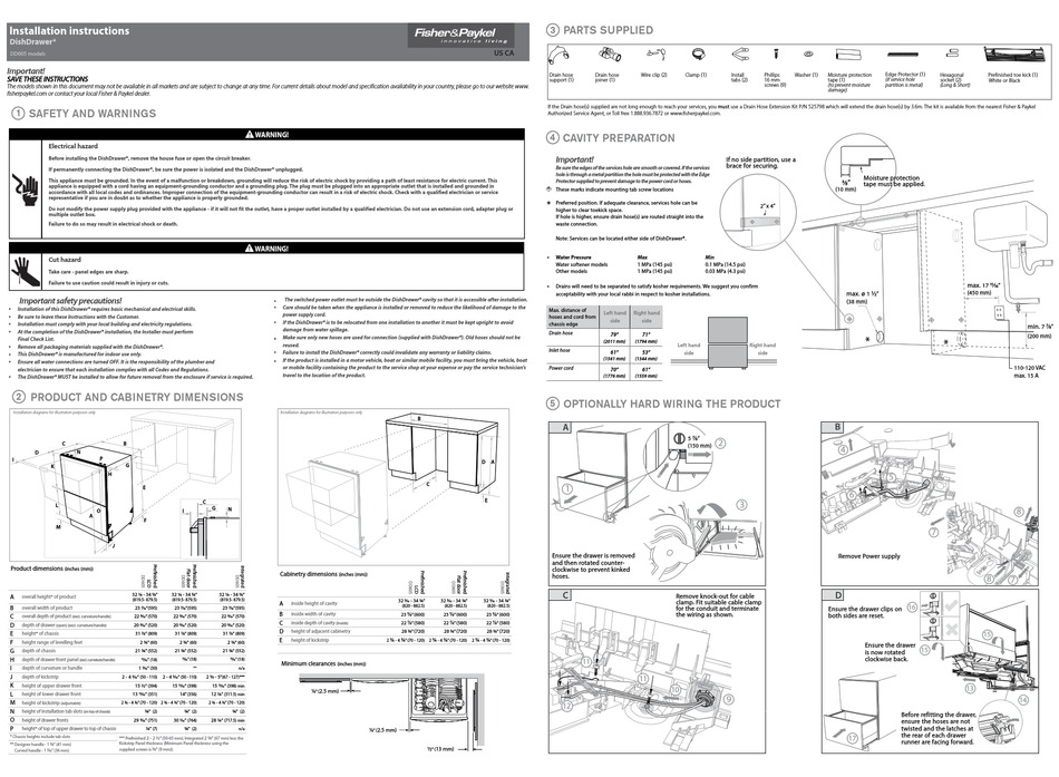 FISHER & PAYKEL DISHDRAWER DD605 INSTALLATION INSTRUCTIONS Pdf Download