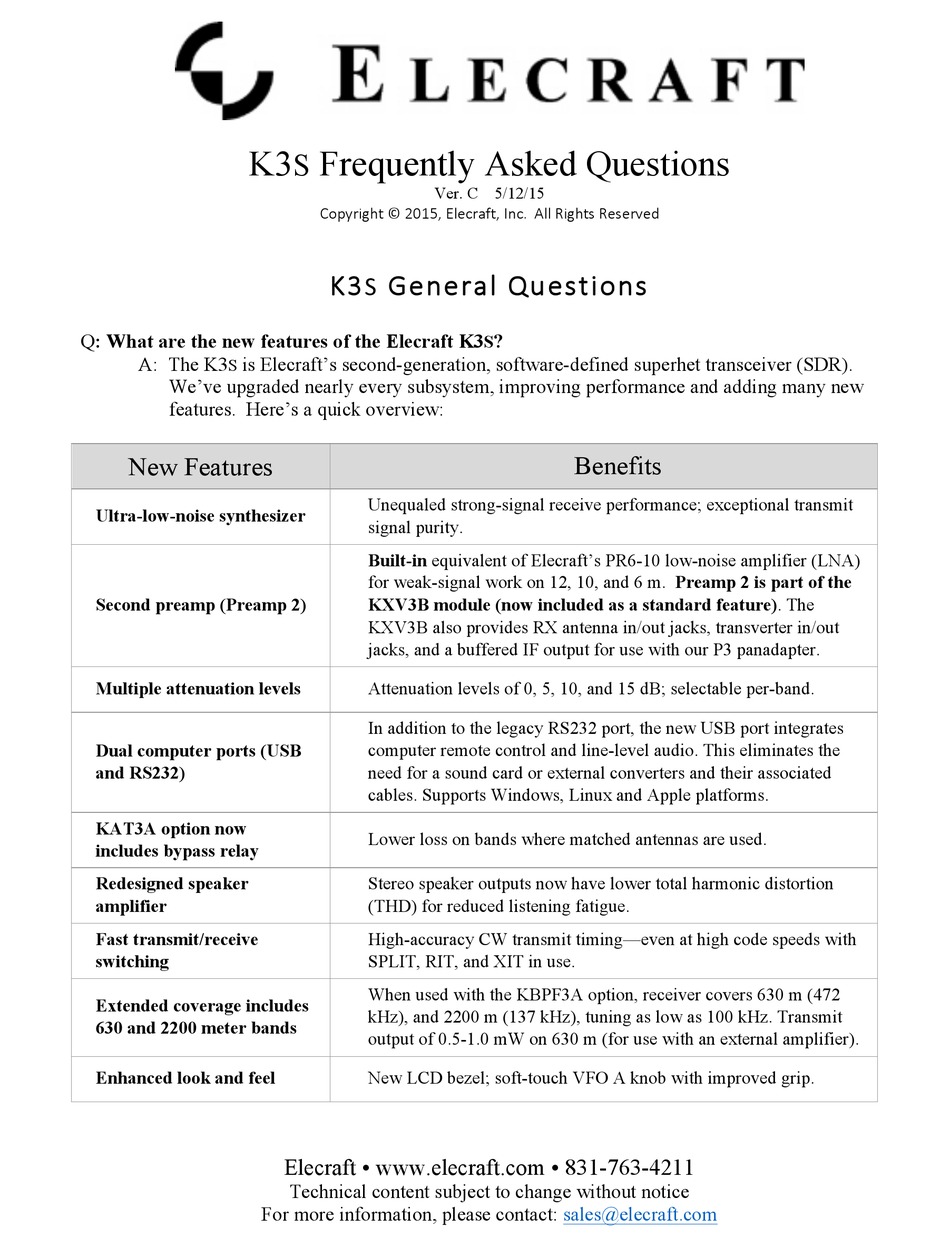 ELECRAFT K3S FREQUENTLY ASKED QUESTIONS Pdf Download ManualsLib