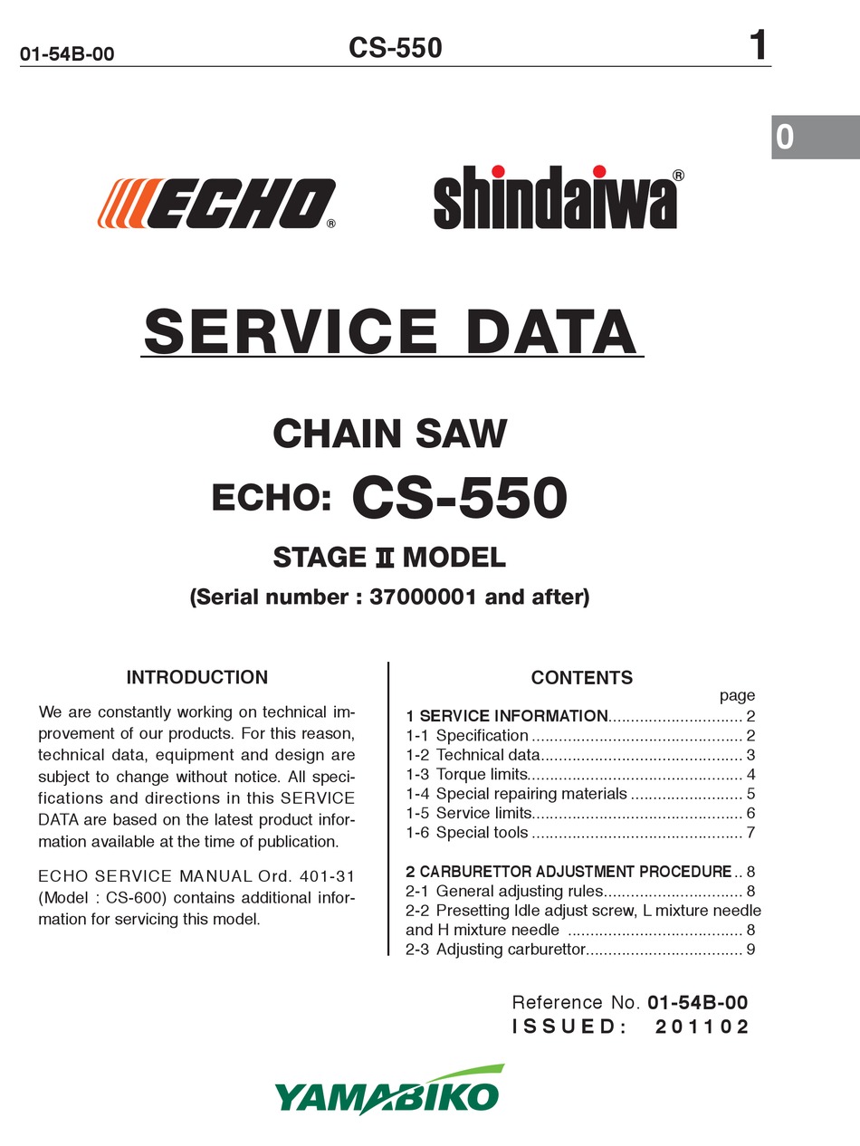 ECHO CS550 SERVICE DATA Pdf Download ManualsLib