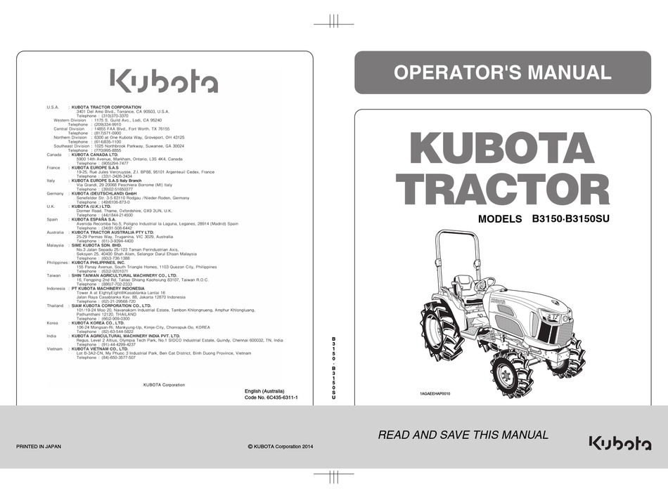 KUBOTA B3150 OPERATOR'S MANUAL Pdf Download | ManualsLib