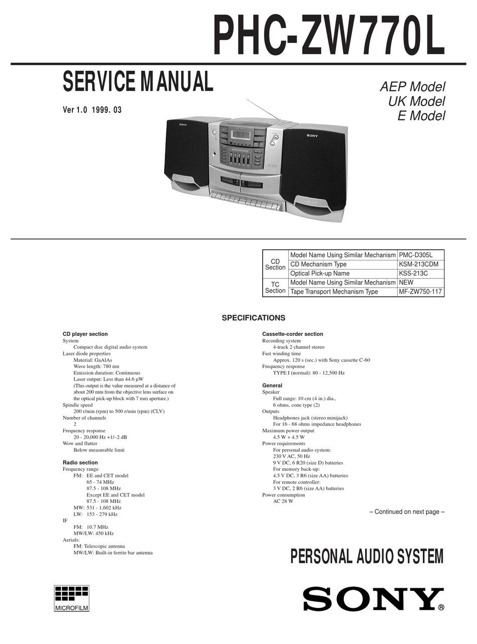 SONY PHC-ZW770L SERVICE MANUAL Pdf Download | ManualsLib