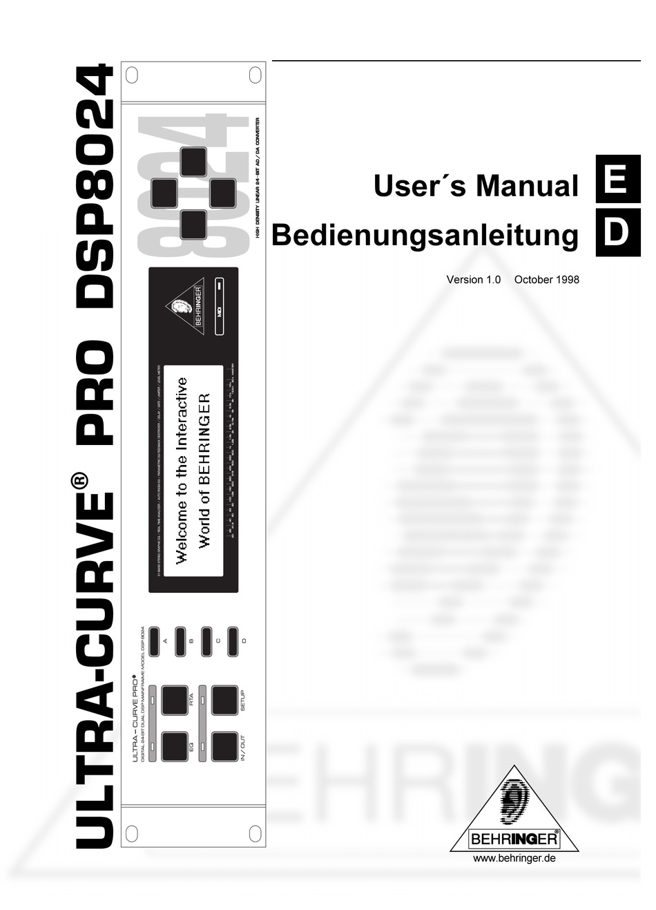 Behringer Ultra Curve Pro Dsp8024 User Manual Pdf Download Manualslib