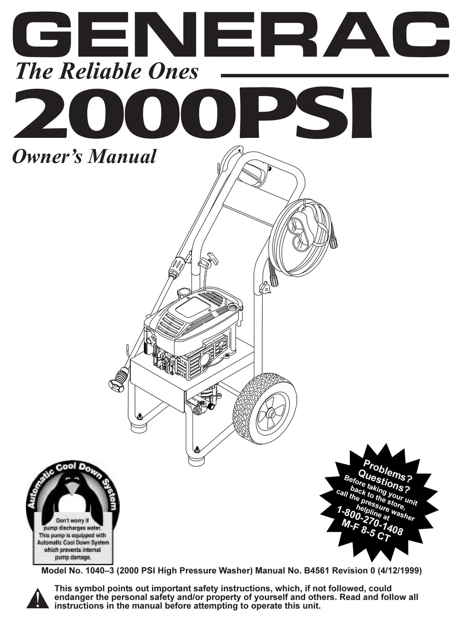 GENERAC POWER SYSTEMS 2000PSI 1040-3 OWNER'S MANUAL Pdf Download ...