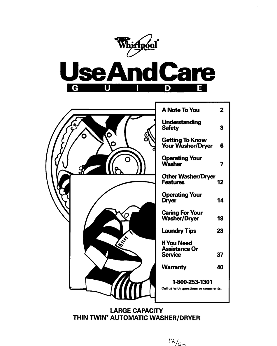 WHIRLPOOL THIN TWIN USE AND CARE MANUAL Pdf Download ManualsLib