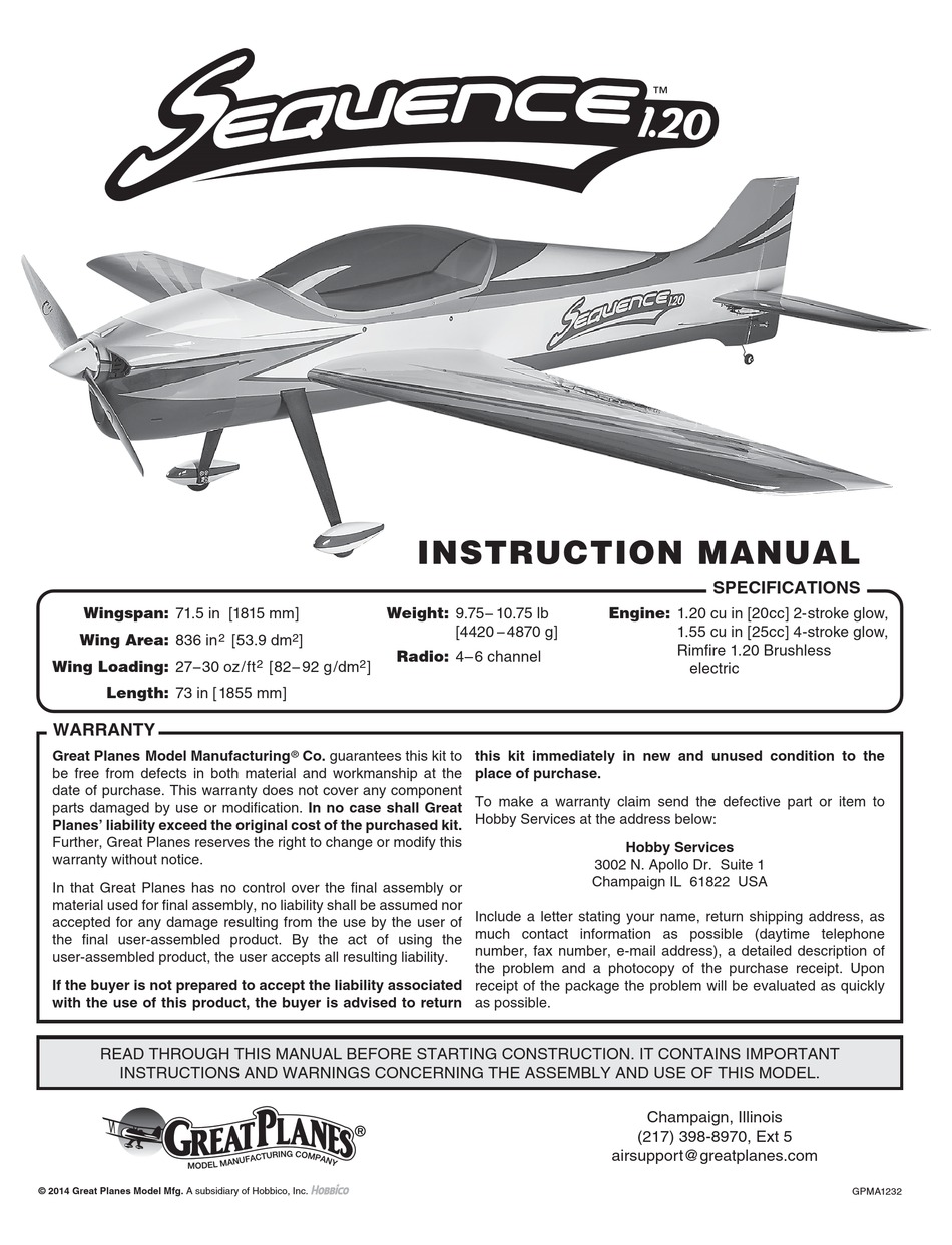 GREAT PLANES SEQUENCE 1.20 INSTRUCTION MANUAL Pdf Download