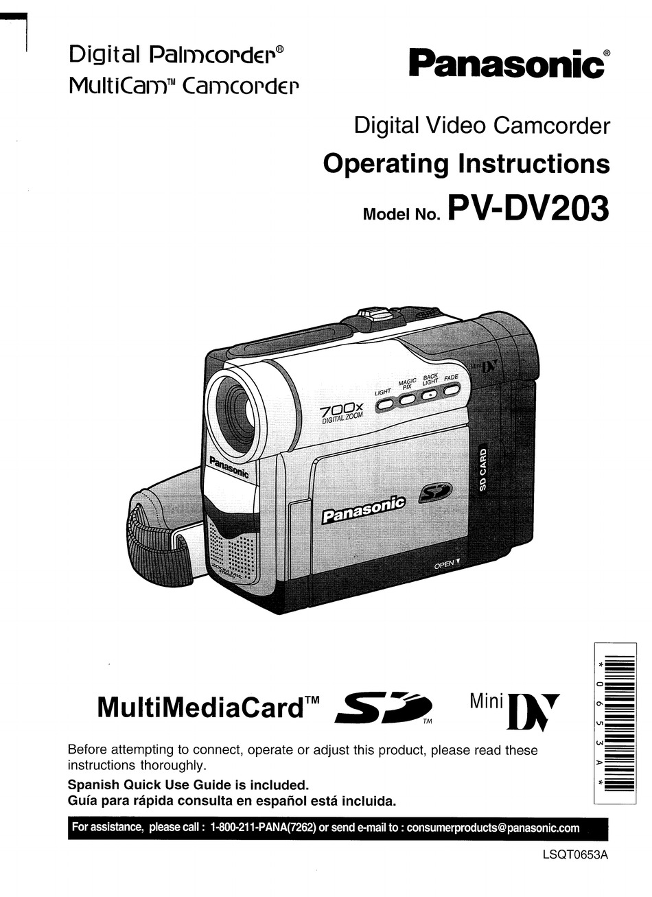 Panasonic Pv Dv203 Operating Instructions Manual Pdf Download Manualslib