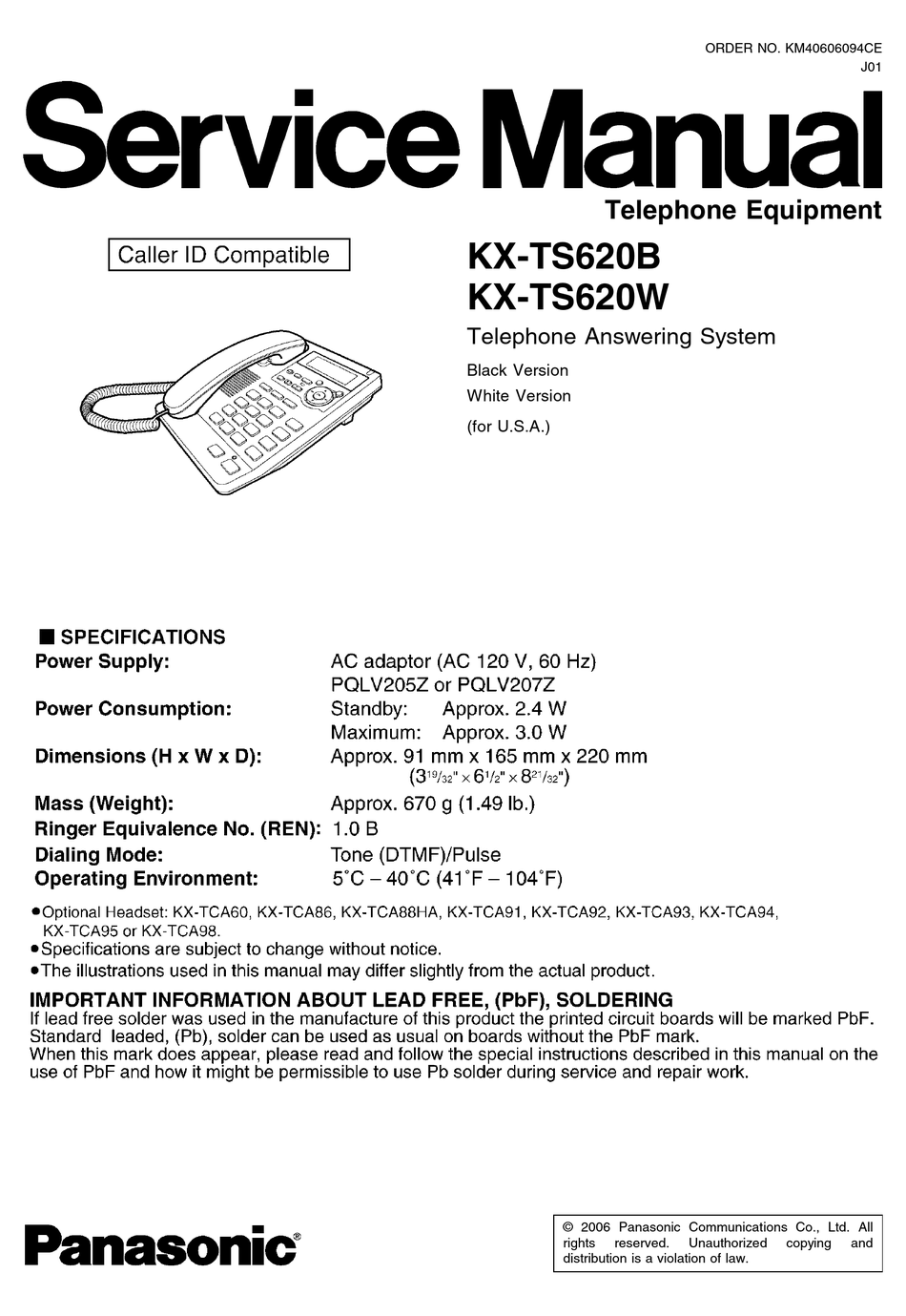 Panasonic Kx Ts620b Service Manual Pdf Download Manualslib