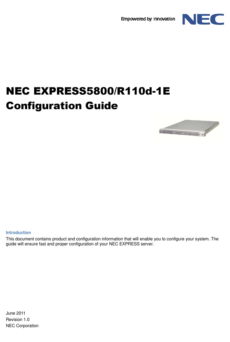 NEC EXPRESS5800/R110D-1E CONFIGURATION MANUAL Pdf Download | ManualsLib