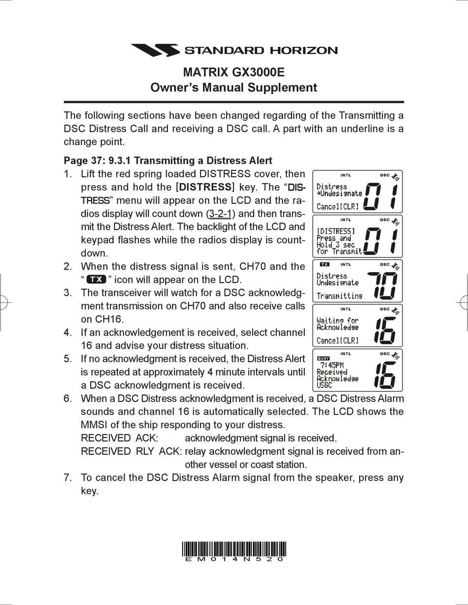 STANDARD HORIZON MATRIX GX3000E OWNER'S MANUAL SUPPLEMENT Pdf Download