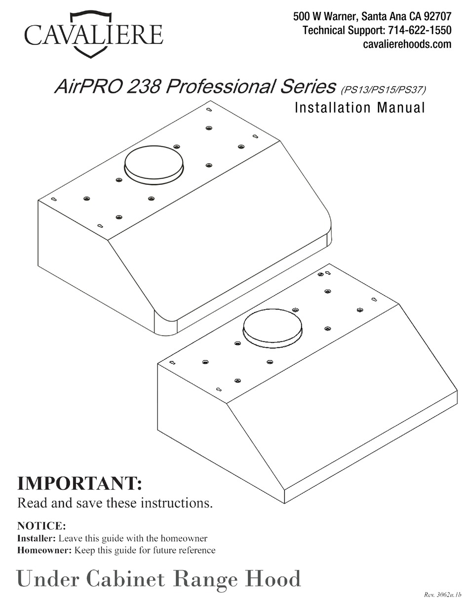 CAVALIERE AIRPRO 238 PROFESSIONAL SERIES INSTALLATION MANUAL Pdf