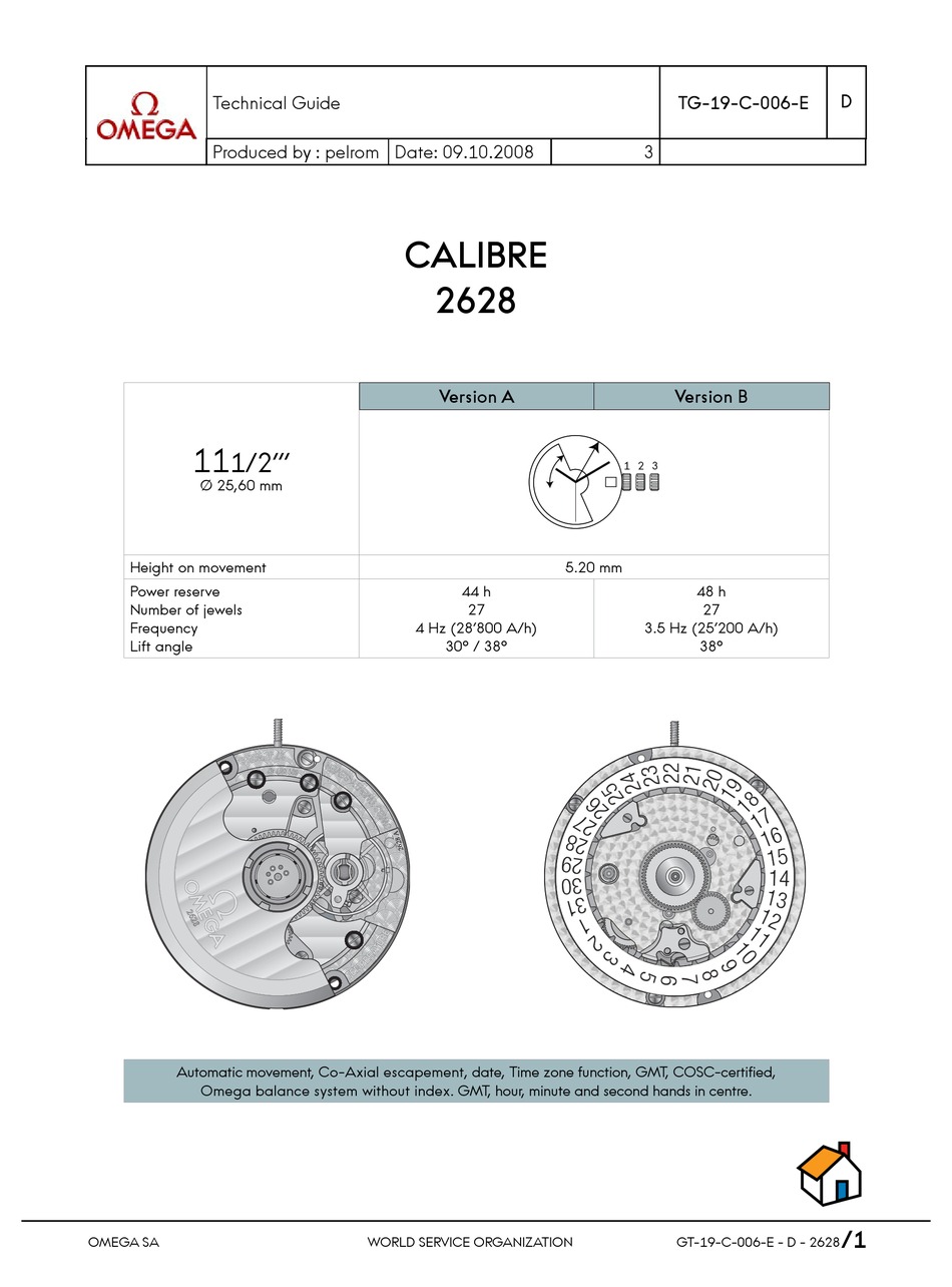 OMEGA CALIBRE 2628 TECHNICAL MANUAL Pdf 