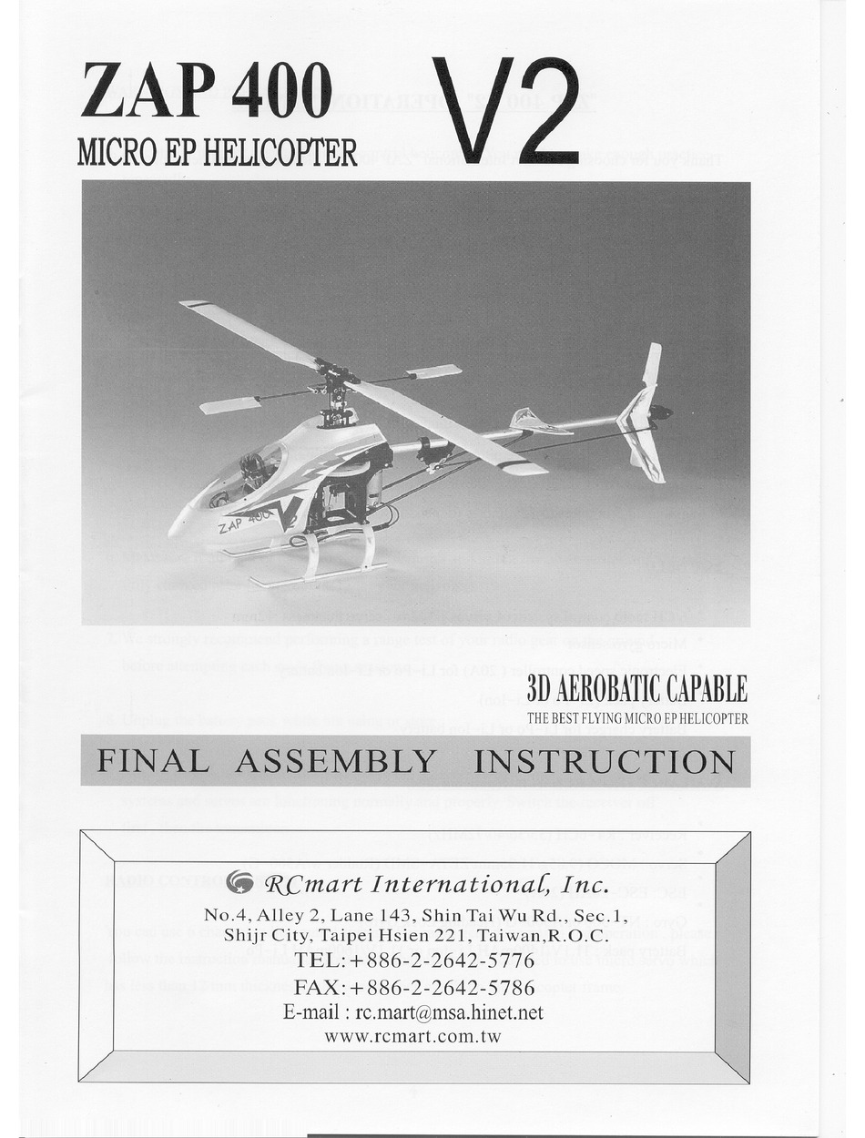 RCMART ZAP 400 V2 FINAL ASSEMBLY INSTRUCTIONS Pdf Download ManualsLib