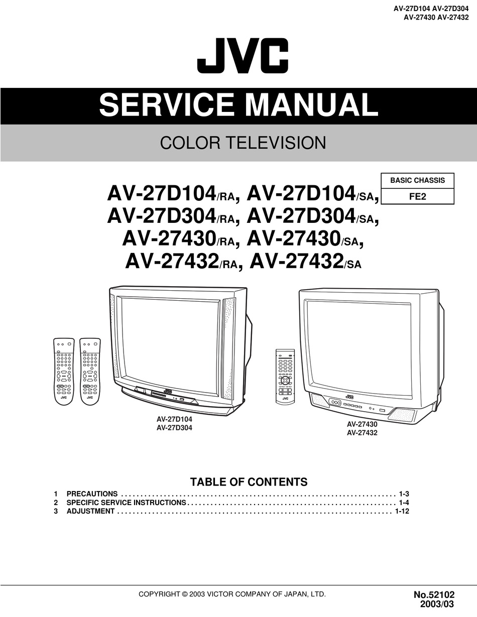 JVC AV-27D104 SERVICE MANUAL Pdf Download | ManualsLib