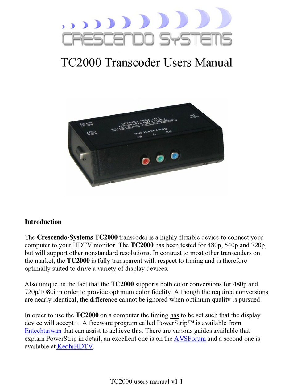 CRESCENDOSYSTEMS TC2000 USER MANUAL Pdf Download ManualsLib