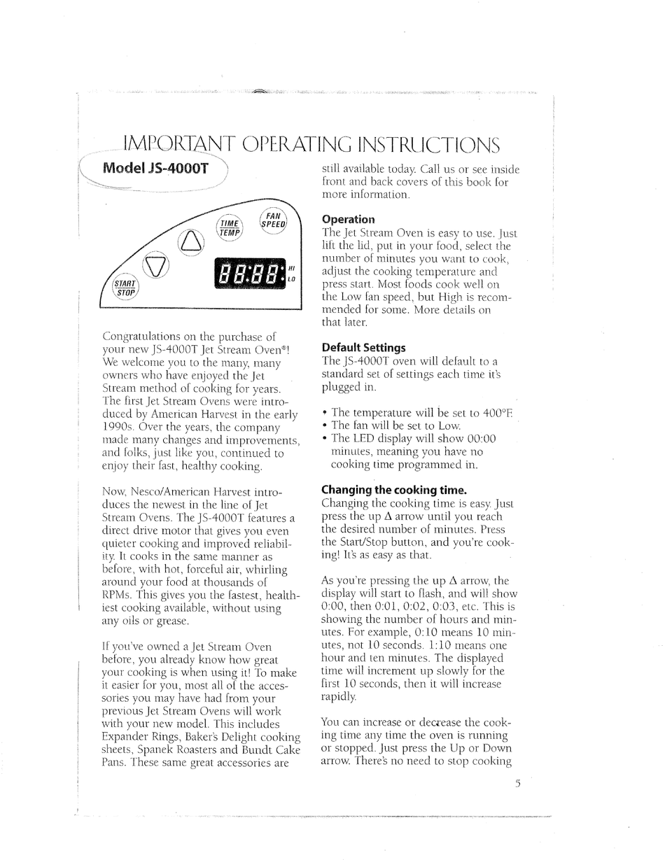 Nesco Js 4000t Operating Instructions Pdf Download Manualslib