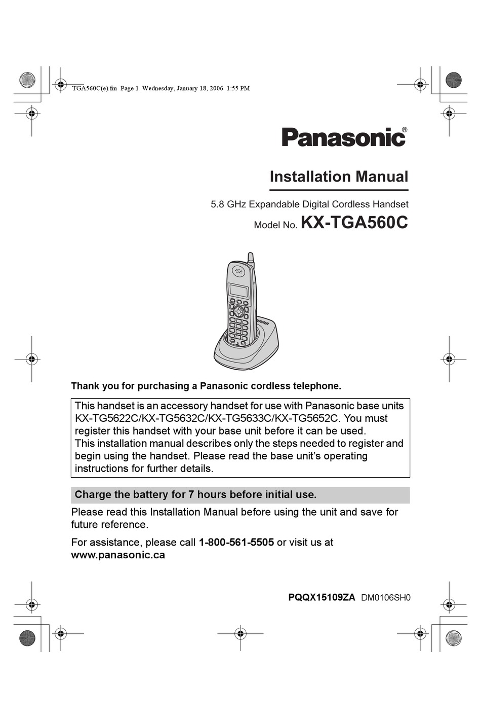 PANASONIC KX-TGA560C INSTALLATION MANUAL Pdf Download | ManualsLib