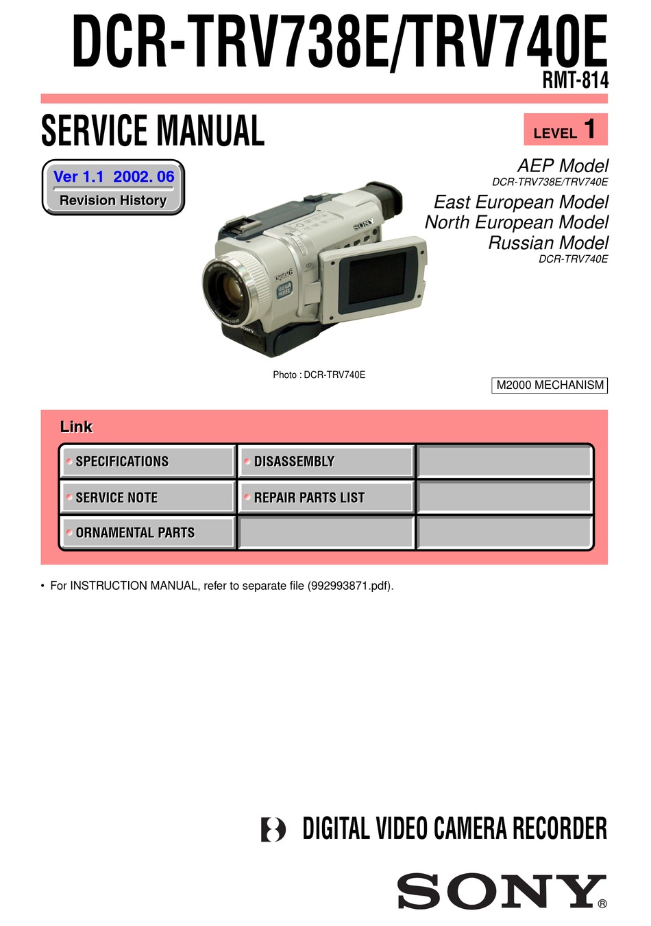 SONY DCR-TRV738E SERVICE MANUAL Pdf Download | ManualsLib