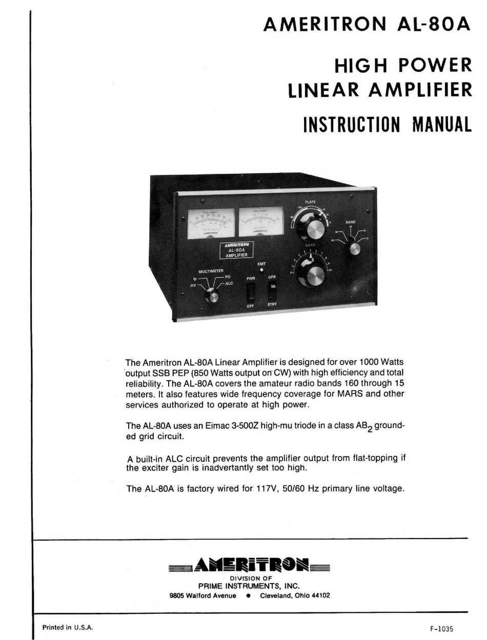 AMERITRON AL-80A INSTRUCTION MANUAL Pdf Download | ManualsLib