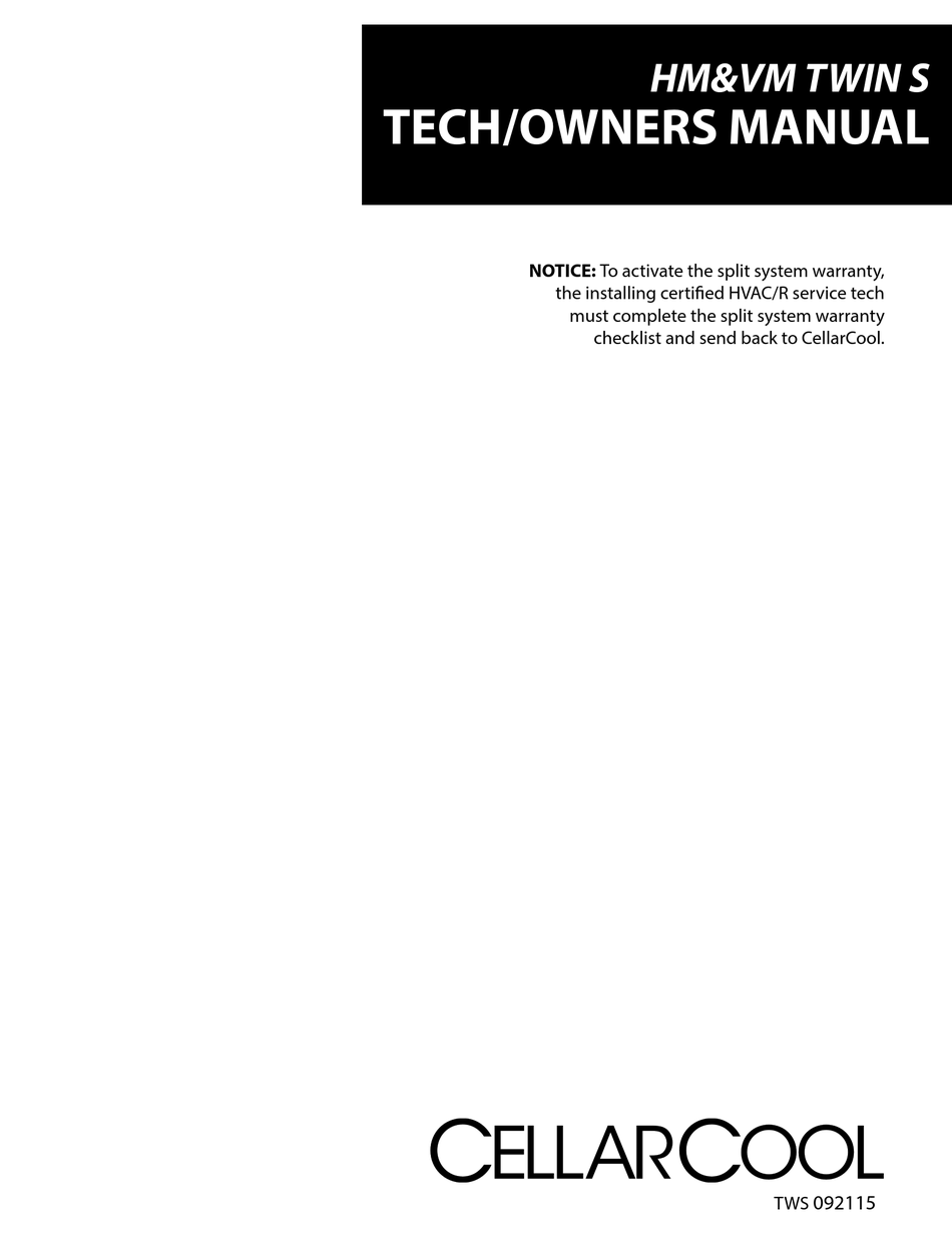CELLARCOOL HM&VM TWIN S OWNER'S MANUAL Pdf Download ManualsLib