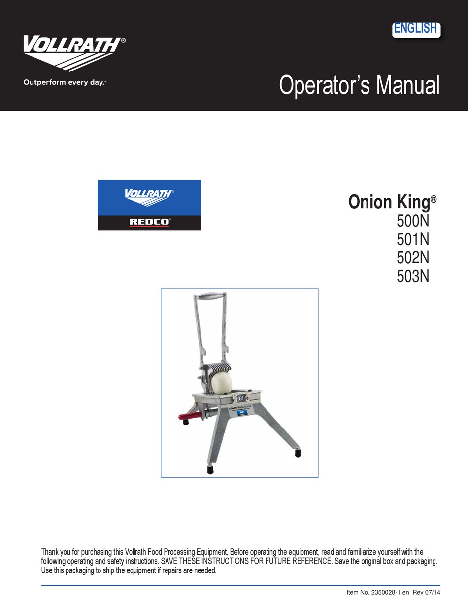 VOLLRATH ONION KING 500N OPERATOR'S MANUAL Pdf Download ManualsLib