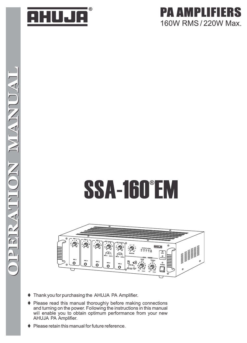 Ahuja Ssa 160 Em Operation Manual Pdf Download Manualslib