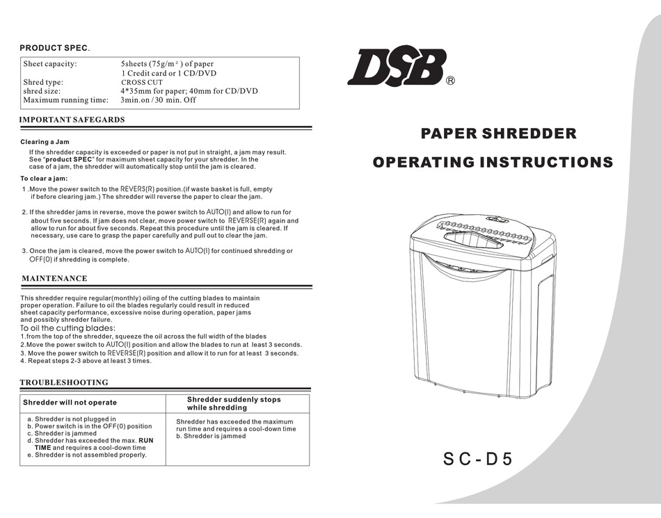 DSB SC-D5 OPERATING INSTRUCTIONS Pdf Download | ManualsLib