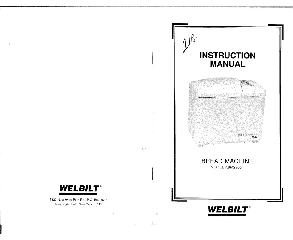 Welbilt Bread Machine Maker Manual ABM1L2PS ABM1L23 ABM2H22 ABM2H52 ABM2H60 