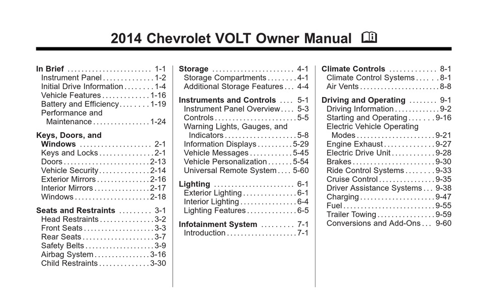 CHEVROLET 2014 VOLT OWNER'S MANUAL Pdf Download | ManualsLib