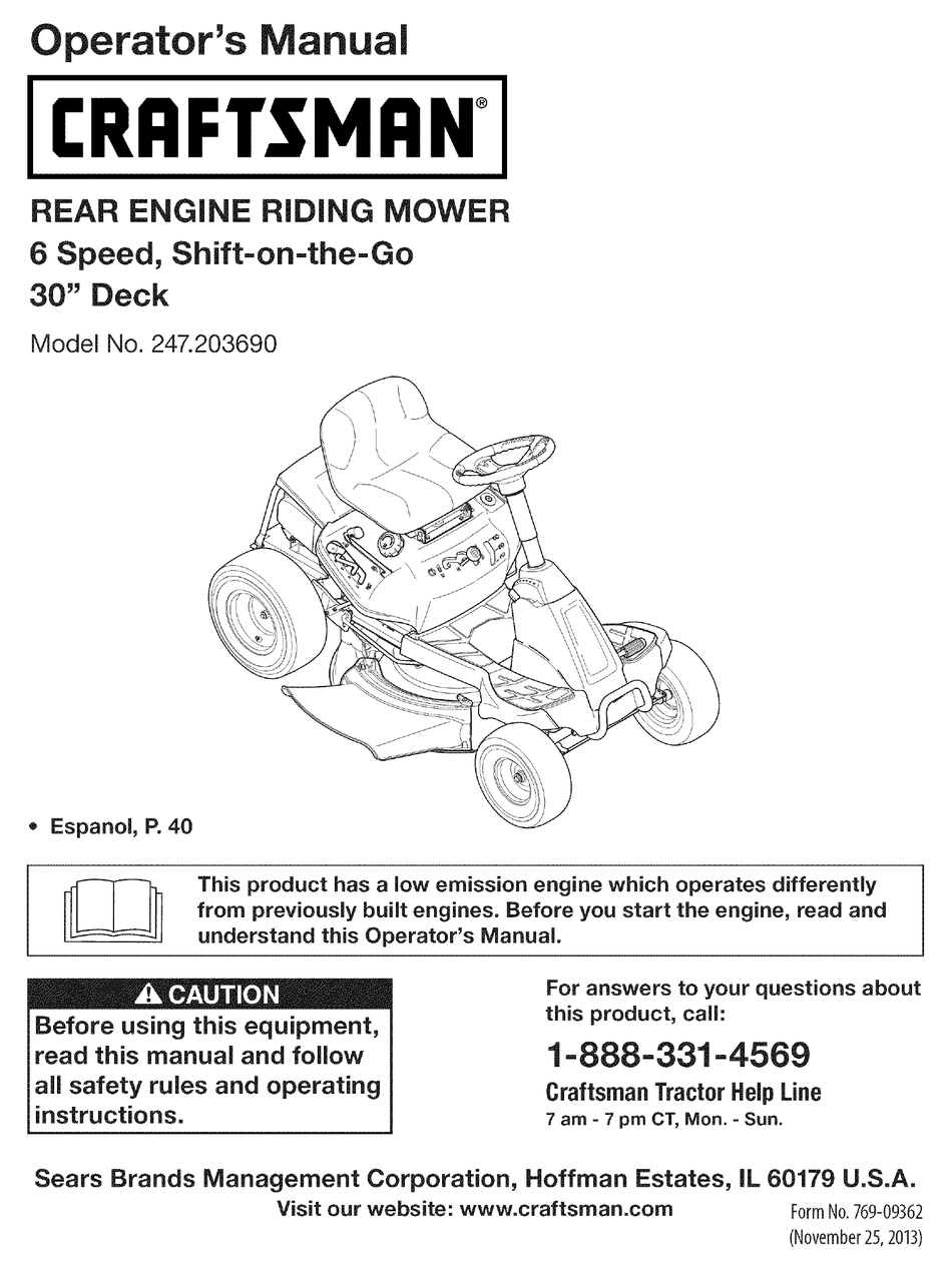 CRAFTSMAN 247.203690 OPERATOR'S MANUAL Pdf Download | ManualsLib