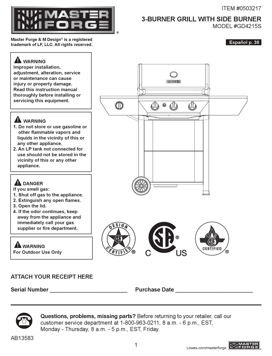 MASTER FORGE GD4215S USE & CARE MANUAL Pdf Download | ManualsLib