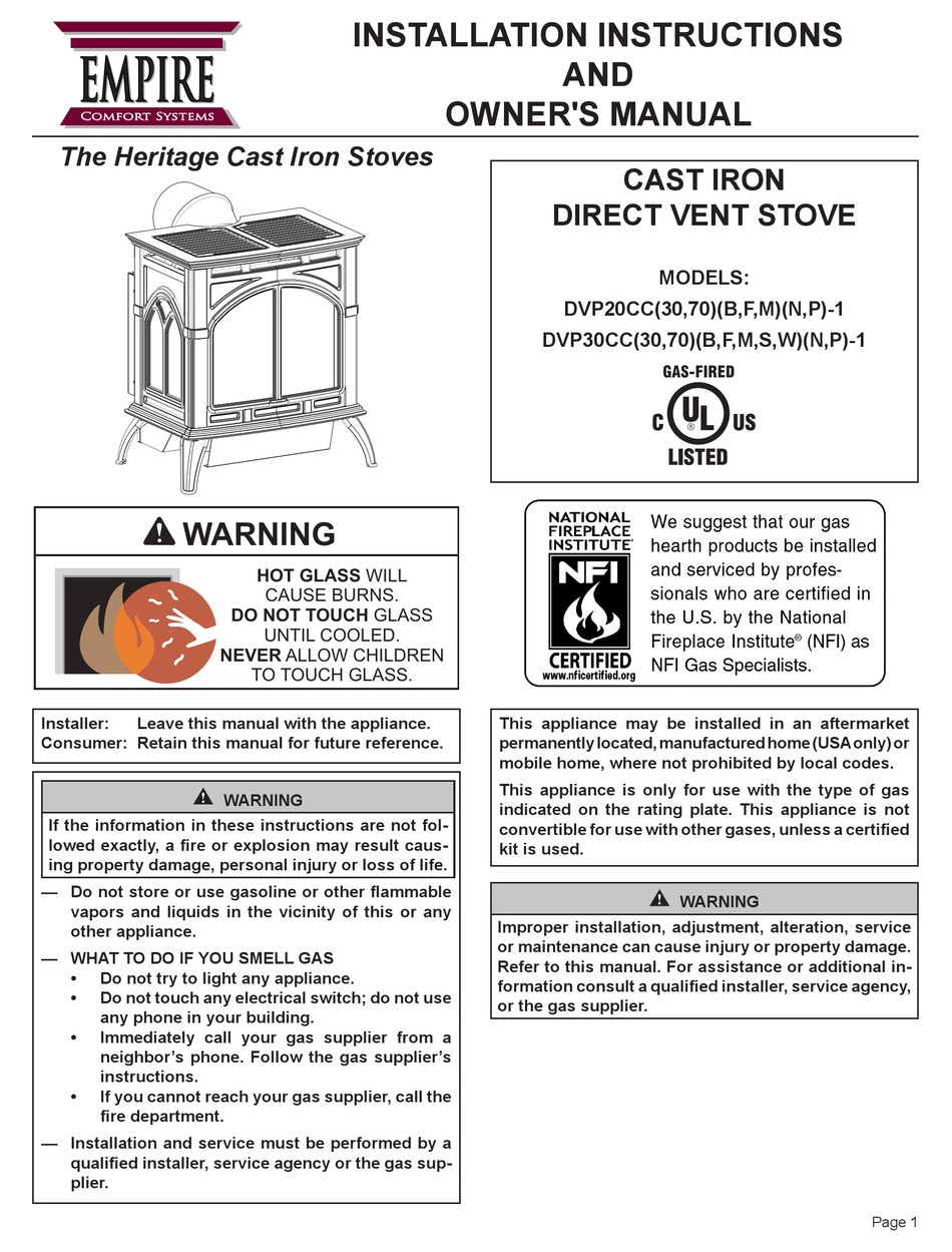 Empire DVP20CC Compact Cast Iron Direct Vent GAS Stove Natural GAS / Intermittent Pilot / Porcelain Black