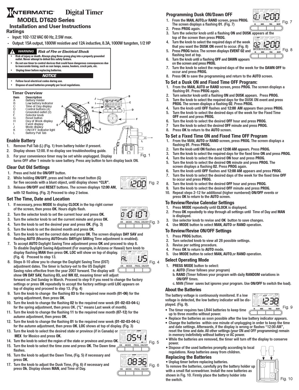 INTERMATIC DT620 SERIES INSTALLATION AND USER INSTRUCTIONS Pdf Download