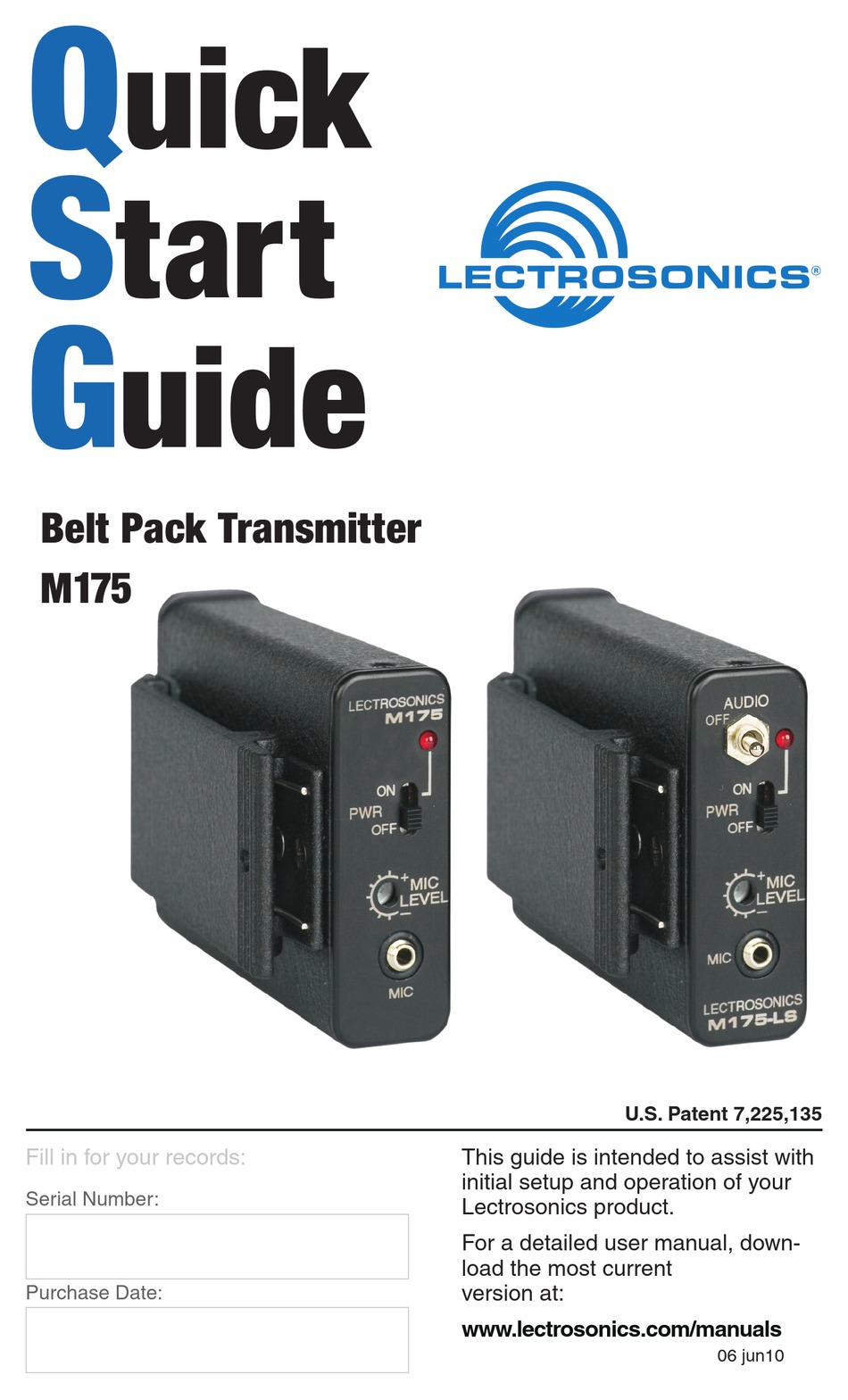LECTROSONICS M175 QUICK START MANUAL Pdf Download ManualsLib