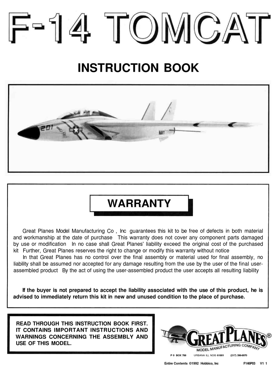 Great Planes F 14 Tomcat Instruction Book Pdf Download Manualslib