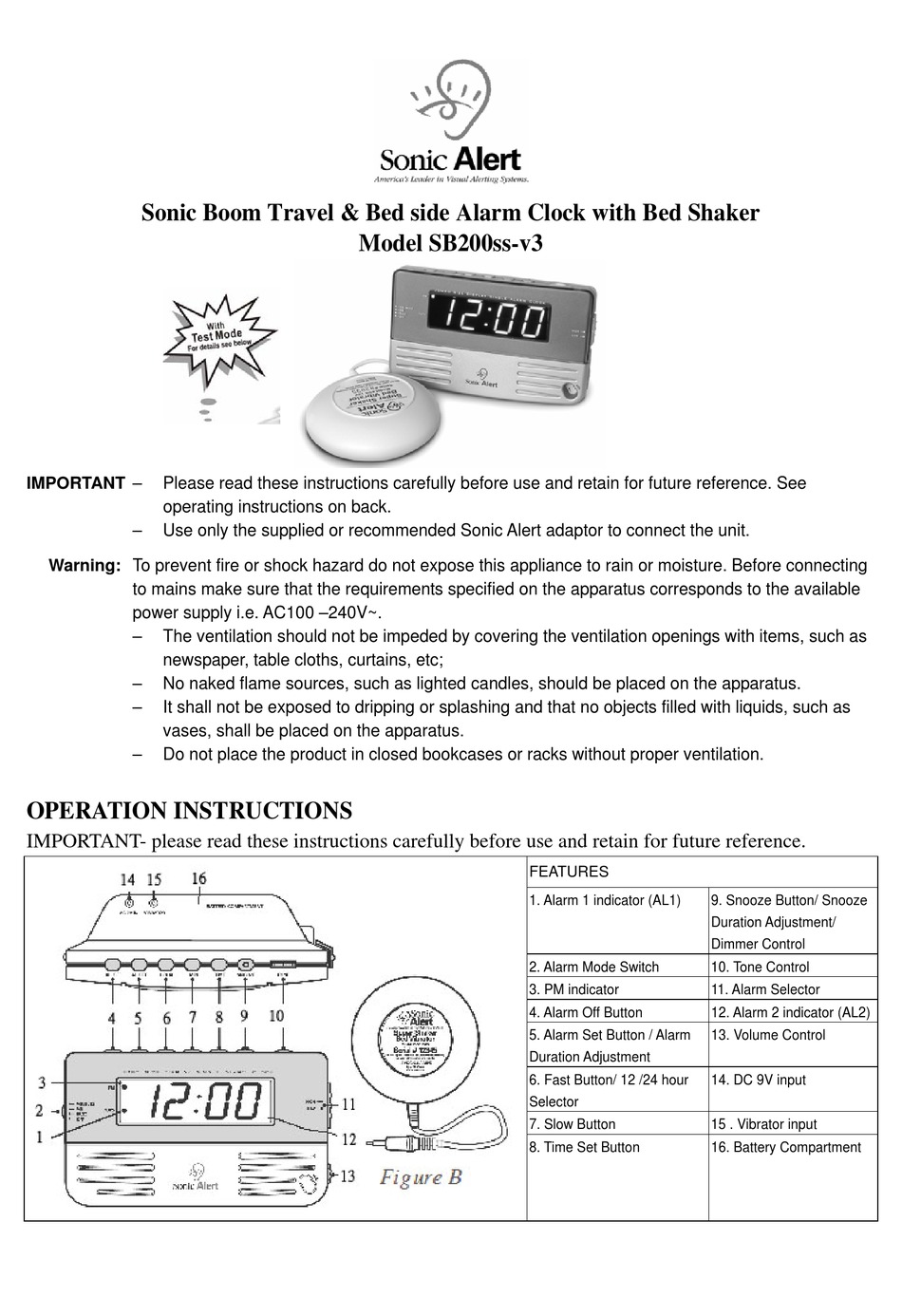 SONIC ALERT SB200SSV3 OPERATION INSTRUCTIONS Pdf Download ManualsLib