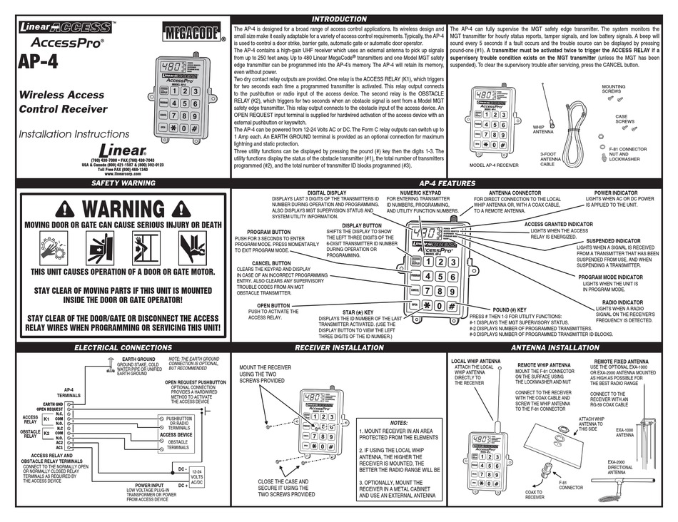 LINEAR ACCESS AP4 INSTALLATION INSTRUCTIONS Pdf Download ManualsLib