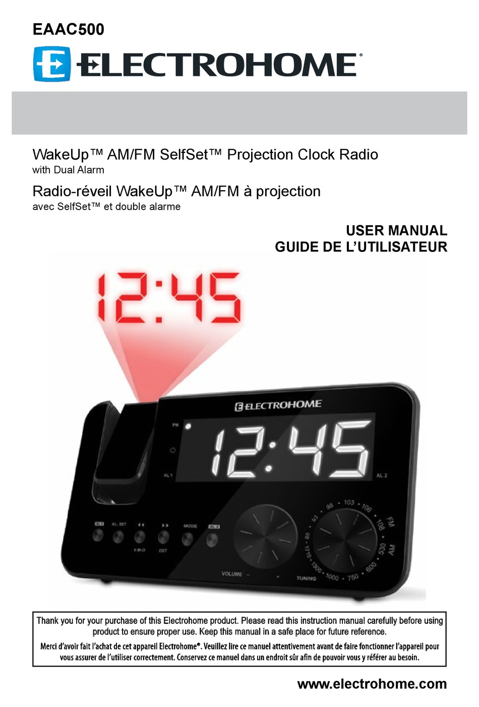 ELECTROHOME WAKEUP AM/FM SELFSET EAAC500 USER MANUAL Pdf Download