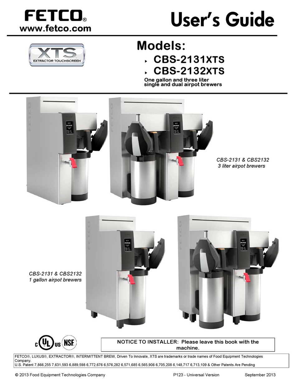 FETCO CBS-2131XTS USER MANUAL Pdf 