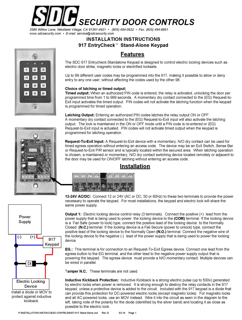 SDC 917 ENTRYCHECK INSTALLATION INSTRUCTIONS Pdf Download | ManualsLib  Sdc 10td Relay Wiring Diagram    ManualsLib