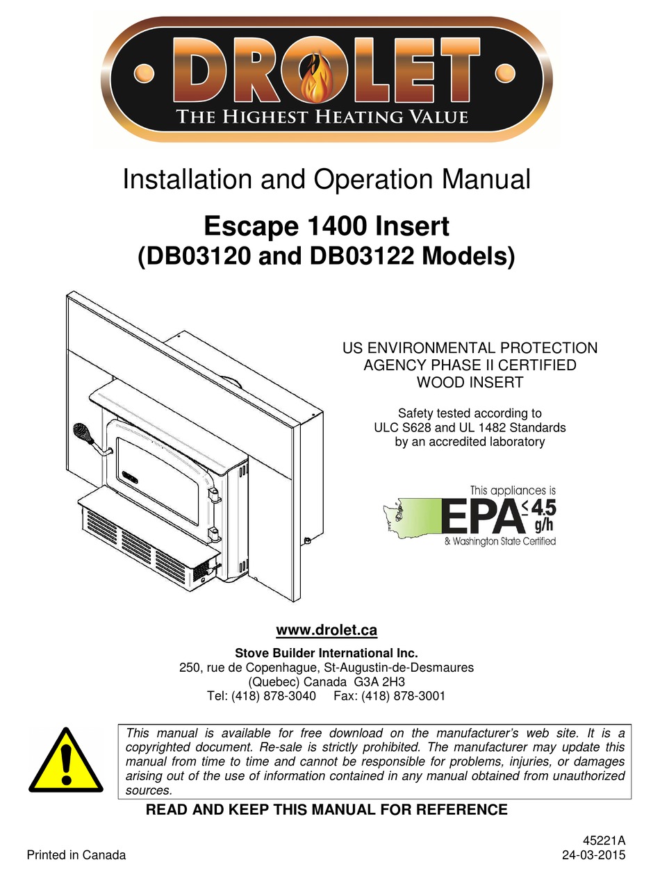 DROLET ESCAPE 1400 INSTALLATION AND OPERATION MANUAL Pdf Download |  ManualsLib
