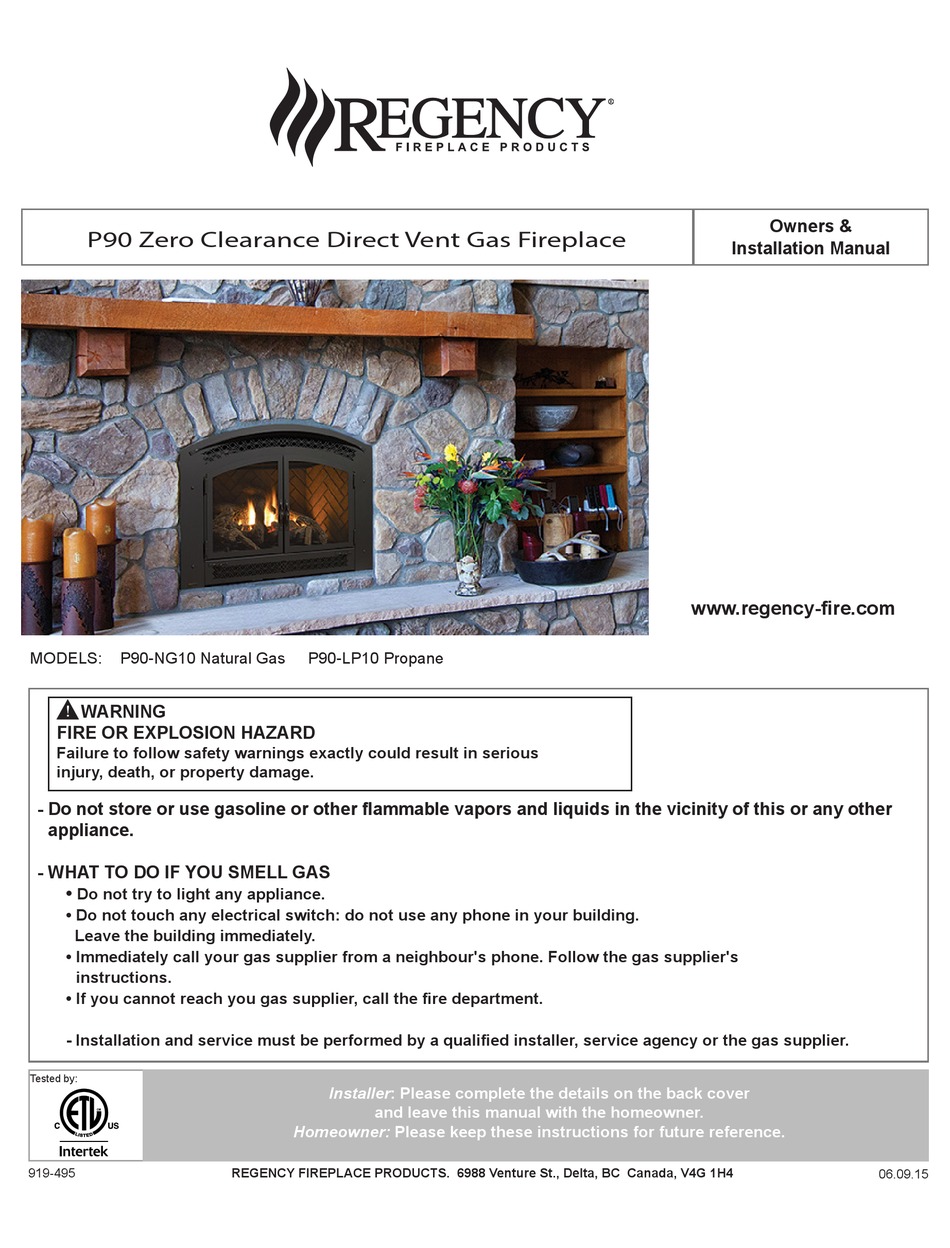 REGENCY FIREPLACE PRODUCTS P90NG10 OWNERS & INSTALLATION MANUAL Pdf Download ManualsLib