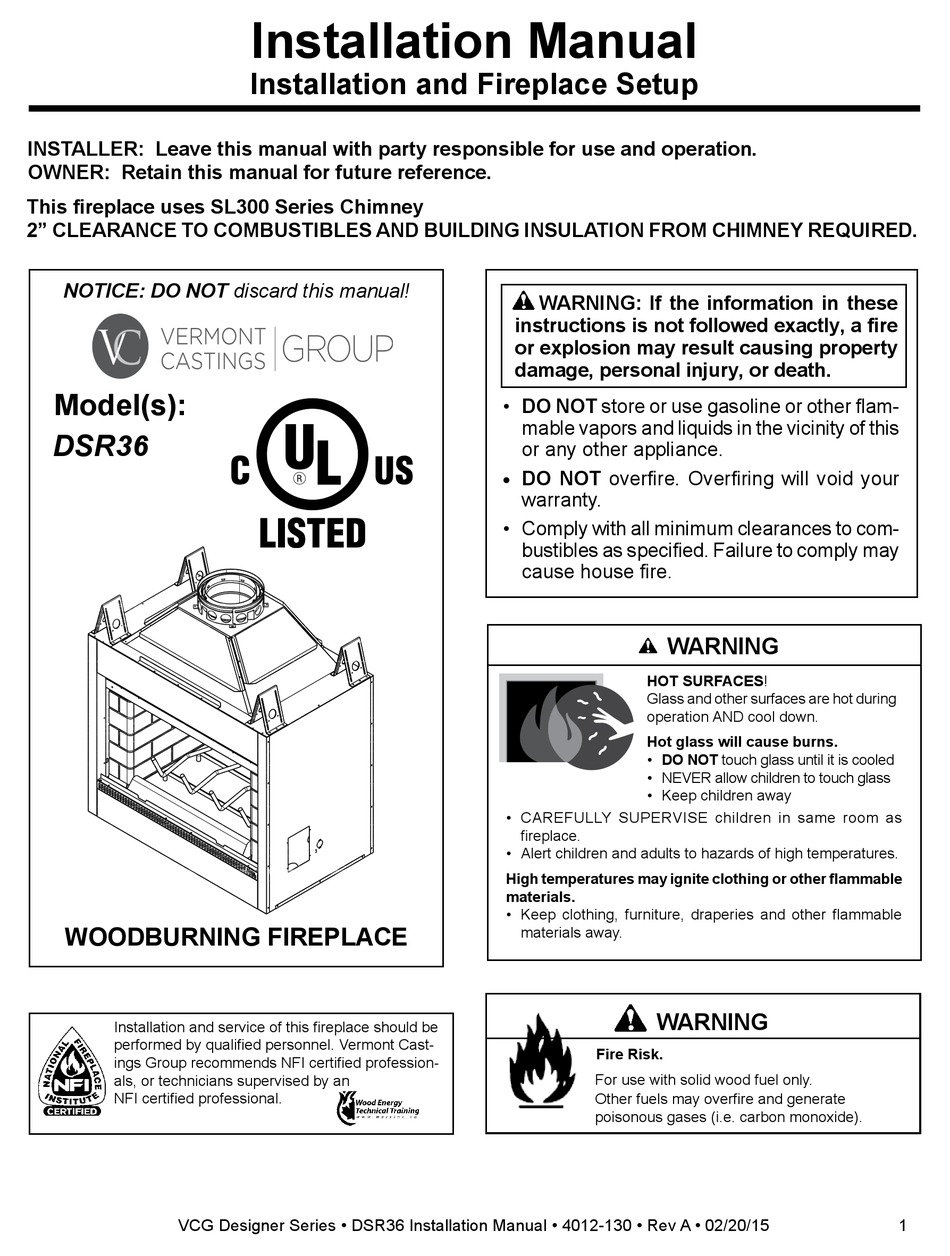 VERMONT CASTINGS DSR36 INSTALLATION MANUAL Pdf Download ManualsLib