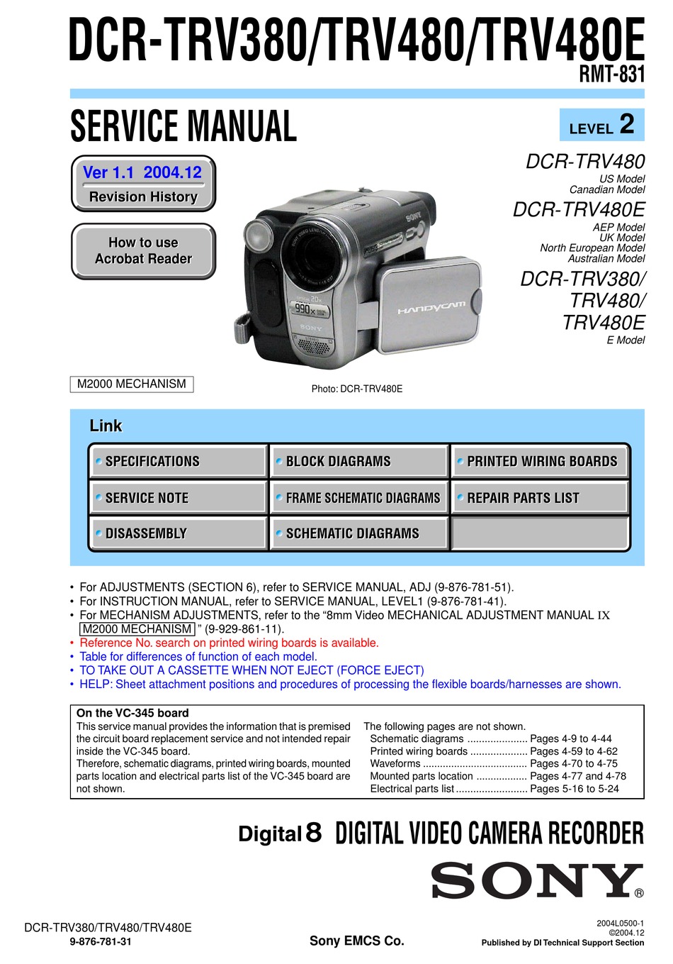 SONY DCR-TRV380 SERVICE MANUAL Pdf Download | ManualsLib