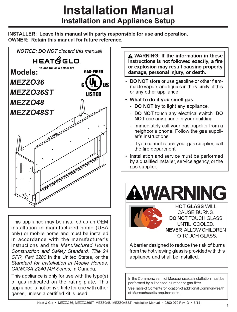 HEAT & GLO MEZZO36 INSTALLATION MANUAL Pdf Download ManualsLib